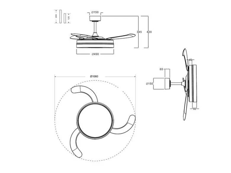 LED Deckenleuchte VOLDA mit Ventilator und Fernbedienung Ø 49cm - max. 106cm