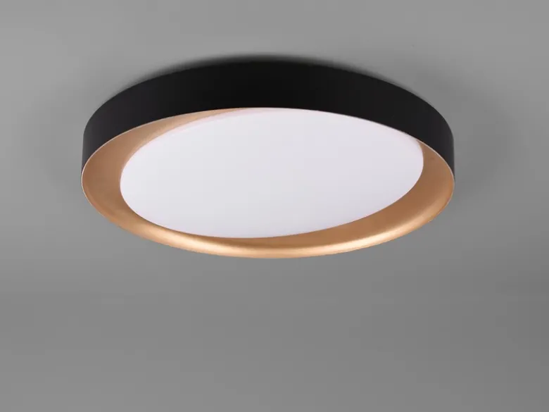 LED Deckenleuchte ZETA Schwarz Gold mit Fernbedienung dimmbar & Tageslicht Ø48cm