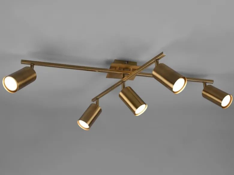 LED Deckenstrahler Altmessing 5-flammig dimmbar, Breite 77,4cm