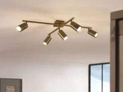 LED Deckenstrahler Altmessing 5-flammig dimmbar, Breite 77,4cm