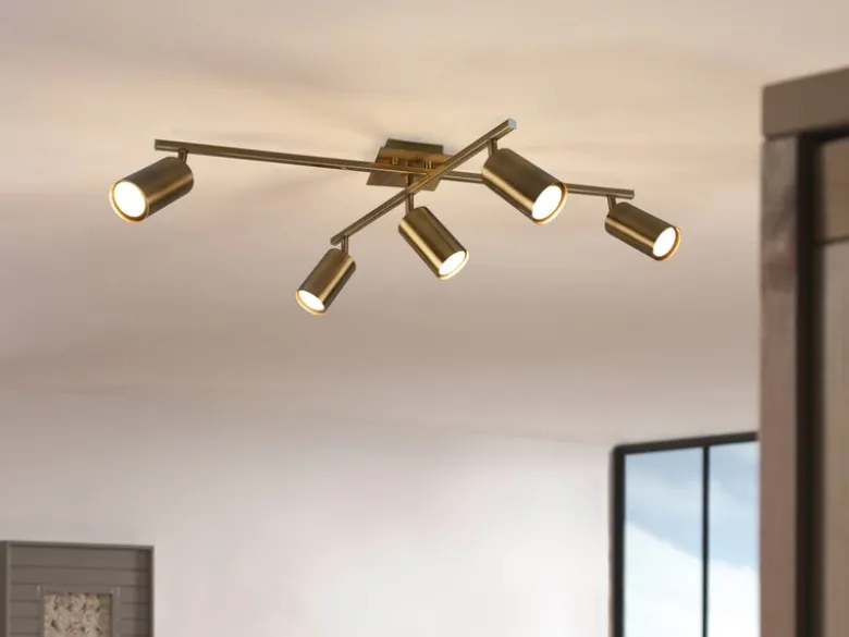 LED Deckenstrahler Altmessing 5-flammig dimmbar, Breite 77,4cm