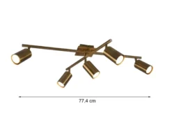 LED Deckenstrahler Altmessing 5-flammig dimmbar, Breite 77,4cm