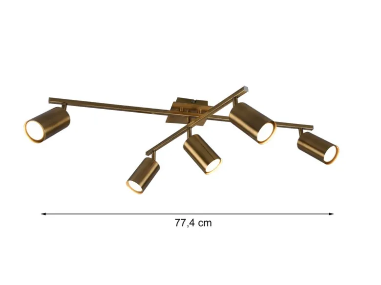 LED Deckenstrahler Altmessing 5-flammig dimmbar, Breite 77,4cm