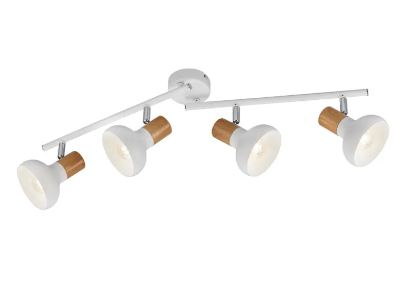 LED Deckenstrahler aus Metall in Weiß & Holzoptik, Breite 71cm