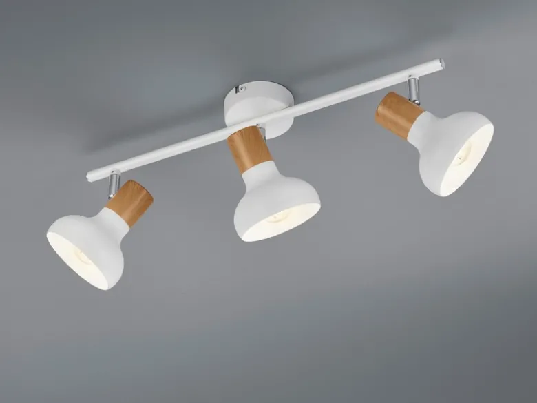 LED Deckenstrahler aus Metall in Weiß & Holzoptik, Breite 47cm