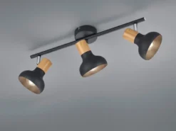 LED Deckenstrahler aus Metall in Schwarz & Holzoptik, Breite 47cm