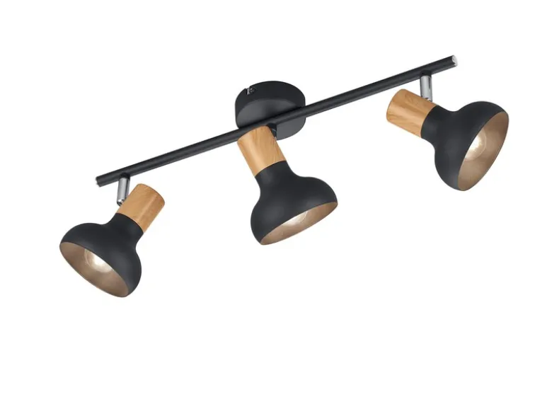 LED Deckenstrahler aus Metall in Schwarz & Holzoptik, Breite 47cm