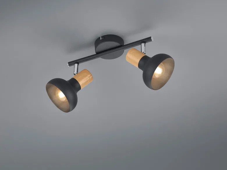 LED Deckenstrahler aus Metall in Schwarz & Holzoptik, Breite 30cm