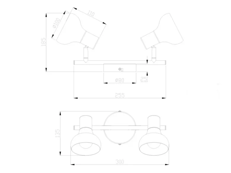 LED Deckenstrahler aus Metall in Schwarz & Holzoptik, Breite 30cm