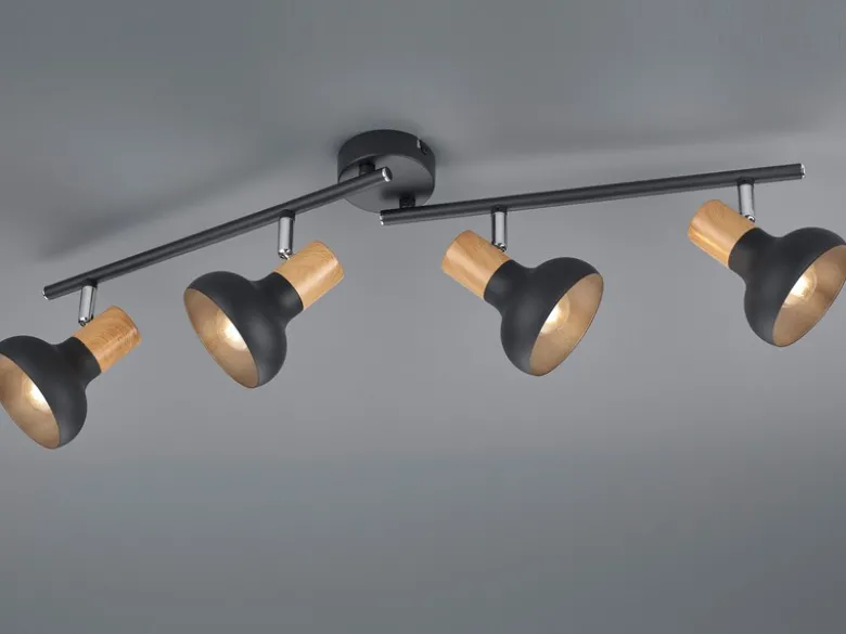 LED Deckenstrahler aus Metall in Schwarz & Holzoptik, Breite 71cm