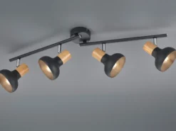 LED Deckenstrahler aus Metall in Schwarz & Holzoptik, Breite 71cm
