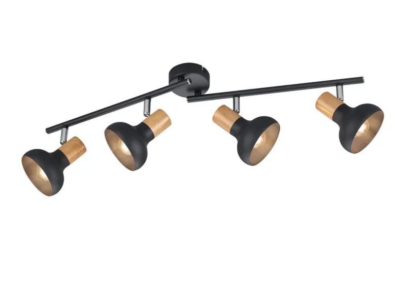 LED Deckenstrahler aus Metall in Schwarz & Holzoptik, Breite 71cm
