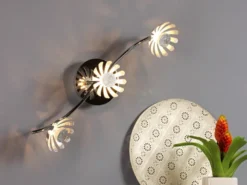 LED Deckenstrahler BLOOM 3-flammig, Metall in Blattsilber, Breite 50cm
