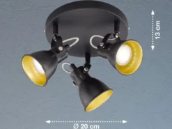 LED Deckenstrahler BOBBY 3-flammig rund Schwarz Gold, Ø 20cm