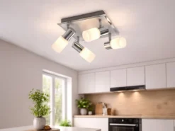 LED Deckenstrahler CLAPTON 4-flammig, Silber mit Glasschirmen, Breite 31cm