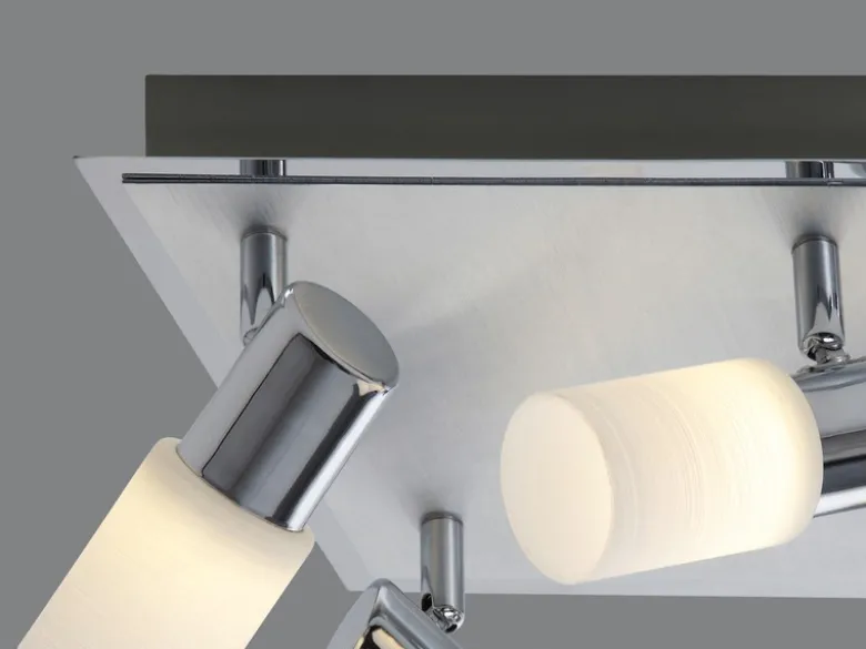 LED Deckenstrahler CLAPTON 4-flammig, Silber mit Glasschirmen, Breite 31cm