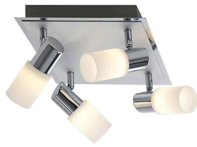 LED Deckenstrahler CLAPTON 4-flammig, Silber mit Glasschirmen, Breite 31cm