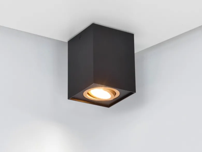 LED Deckenstrahler eckig Schwarz Gold, Breite 9,6cm