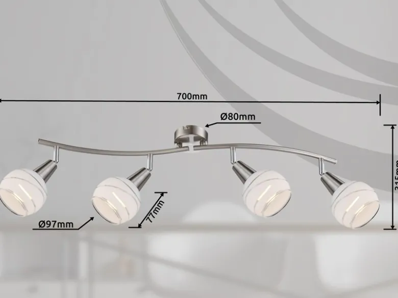 LED Deckenstrahler ELLIOTT 4-flammig, Glasschirme satiniert, Breite 70cm