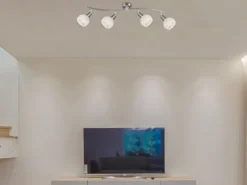 LED Deckenstrahler ELLIOTT 4-flammig, Glasschirme satiniert, Breite 70cm