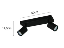 LED Deckenstrahler 2-flammig aus Metall Schwarz, Breite 30cm