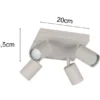 LED Deckenstrahler 4-flammig aus Metall Hellgrau, Quadrat 20cm