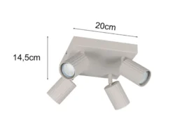 LED Deckenstrahler 4-flammig aus Metall Hellgrau, Quadrat 20cm