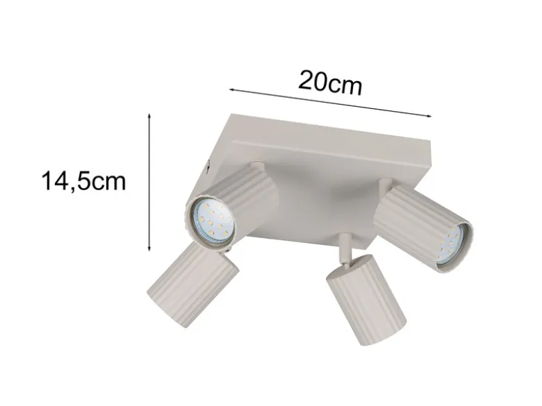 LED Deckenstrahler 4-flammig aus Metall Hellgrau, Quadrat 20cm