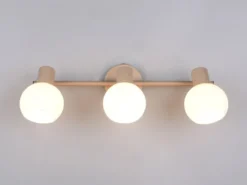 LED Deckenstrahler 3-flammig aus Metall in Beige mit Glasschirmen, Breite 45cm