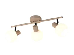 LED Deckenstrahler 3-flammig aus Metall in Beige mit Glasschirmen, Breite 45cm