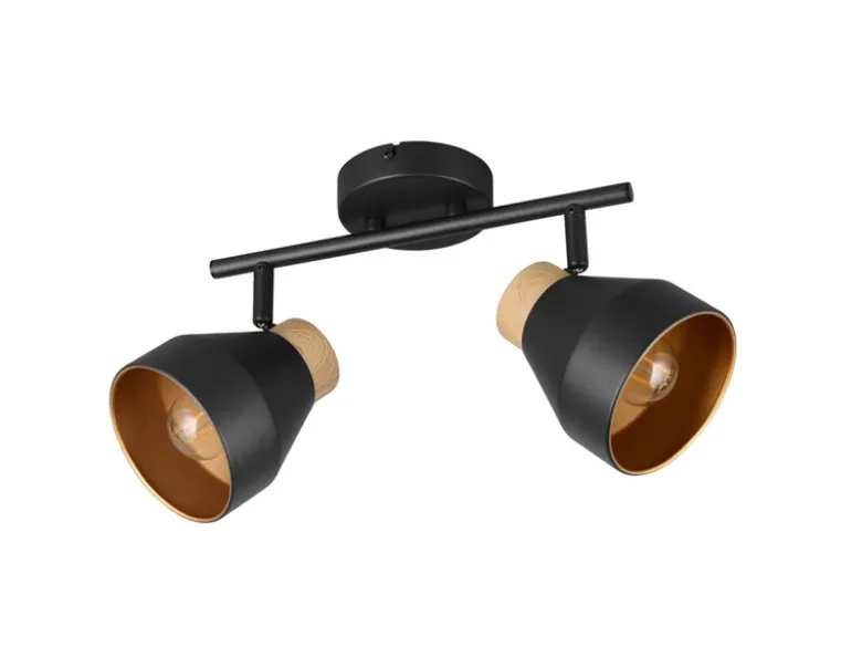 LED Deckenstrahler 2-flammig aus Metall Schwarz innen Gold, Breite 32cm