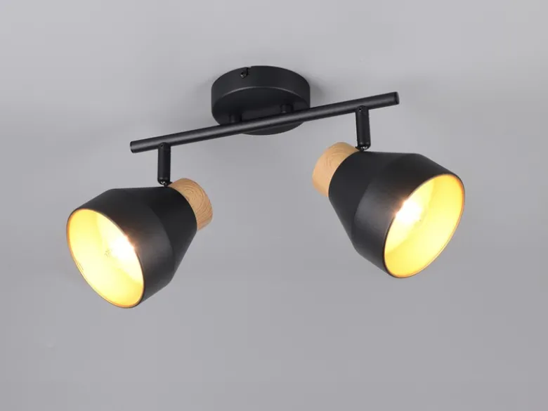 LED Deckenstrahler 2-flammig aus Metall Schwarz innen Gold, Breite 32cm