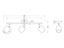 LED Deckenstrahler 3-flammig aus Metall Silber, Breite 47,5cm