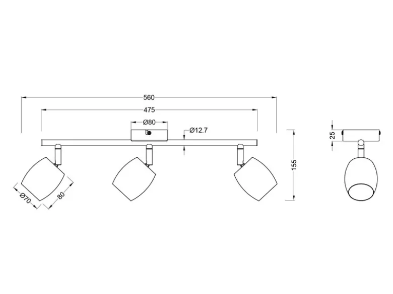 LED Deckenstrahler 3-flammig aus Metall Silber, Breite 47,5cm