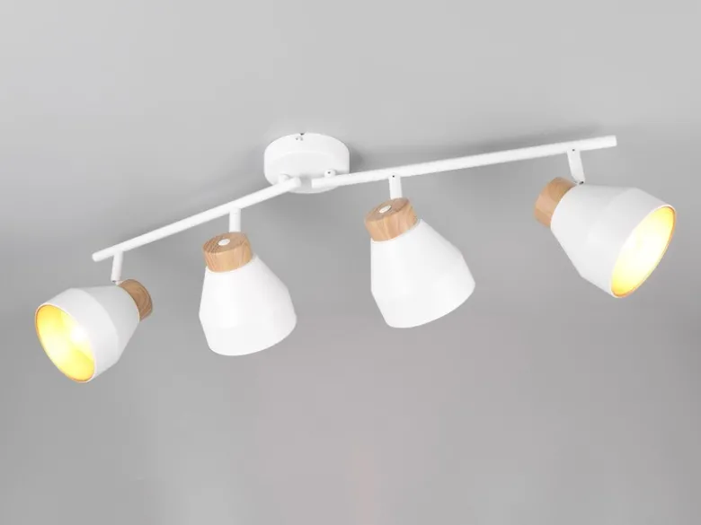 LED Deckenstrahler 4-flammig aus Metall Weiß innen Gold, Breite 71cm