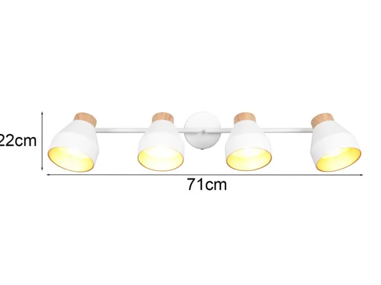 LED Deckenstrahler 4-flammig aus Metall Weiß innen Gold, Breite 71cm