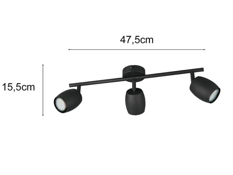 LED Deckenstrahler 3-flammig aus Metall Schwarz, Breite 47,5cm