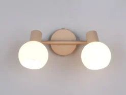 LED Deckenstrahler 2-flammig aus Metall in Beige mit Glasschirmen, Breite 25cm