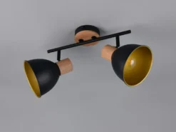 LED Deckenstrahler 2-flammig aus Metall in Schwarz/Gold & Holzoptik, B: 49cm