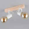 LED Deckenstrahler 2-flammig aus Metall Weiß mit Naturholz, Breite 31cm