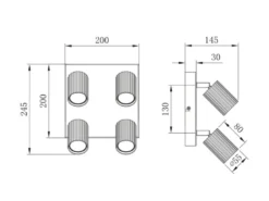 LED Deckenstrahler 4-flammig aus Metall Weiß, Quadrat 20cm