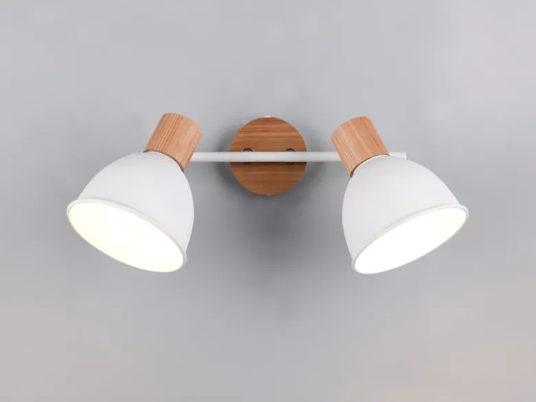 LED Deckenstrahler 2-flammig aus Metall in Weiß & Holzoptik, Breite 49cm