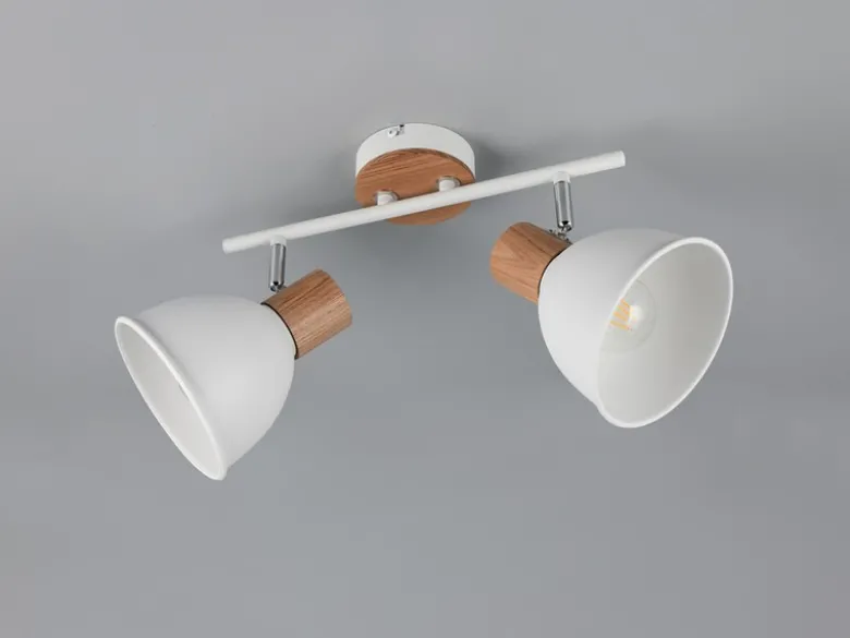 LED Deckenstrahler 2-flammig aus Metall in Weiß & Holzoptik, Breite 49cm