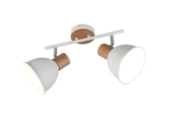 LED Deckenstrahler 2-flammig aus Metall in Weiß & Holzoptik, Breite 49cm