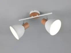 LED Deckenstrahler 2-flammig aus Metall in Weiß & Holzoptik, Breite 49cm