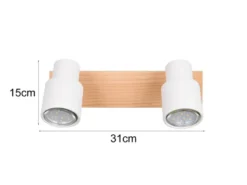 LED Deckenstrahler 2-flammig aus Metall in Weiß mit Holz, Breite 31cm