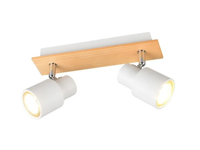 LED Deckenstrahler 2-flammig aus Metall in Weiß mit Holz, Breite 31cm