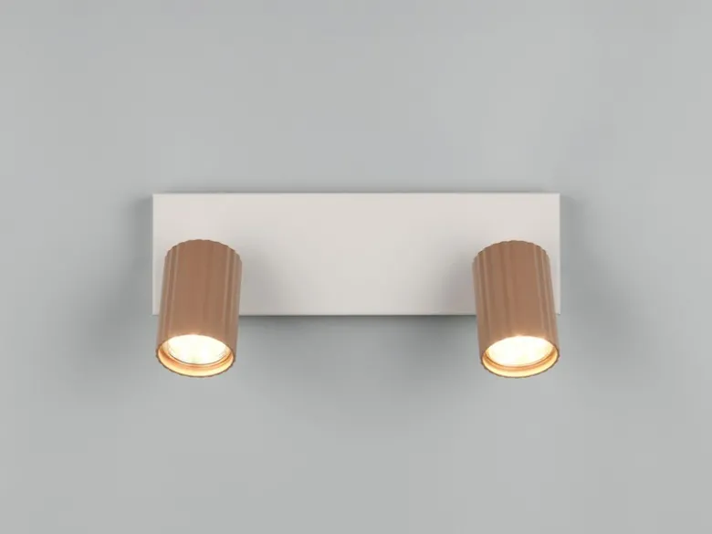 LED Deckenstrahler 2-flammig aus Metall Hellgrau & Coffee, Breite 30cm