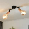 LED Deckenstrahler 2-flammig aus Metall in Schwarz & Holzoptik, Breite 35cm