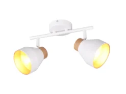 LED Deckenstrahler 2-flammig aus Metall Weiß innen Gold, Breite 32cm